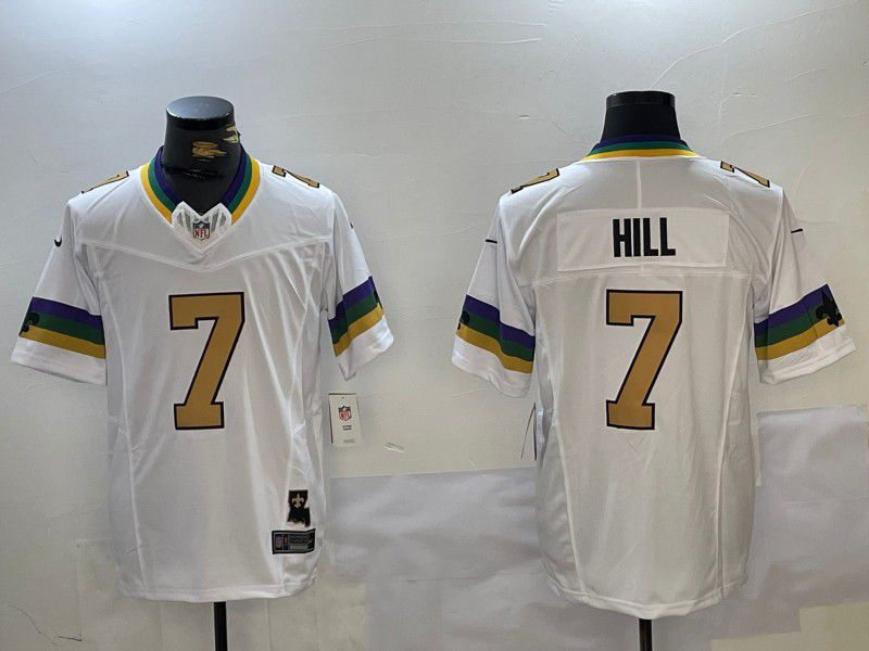 Men New Orleans Saints 7 Hill White Three generations 2024 Nike Vapor Limited NFL Jersey style 1